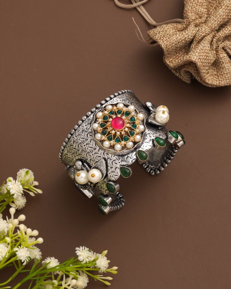Rajputi Pearl Oxidised Kada