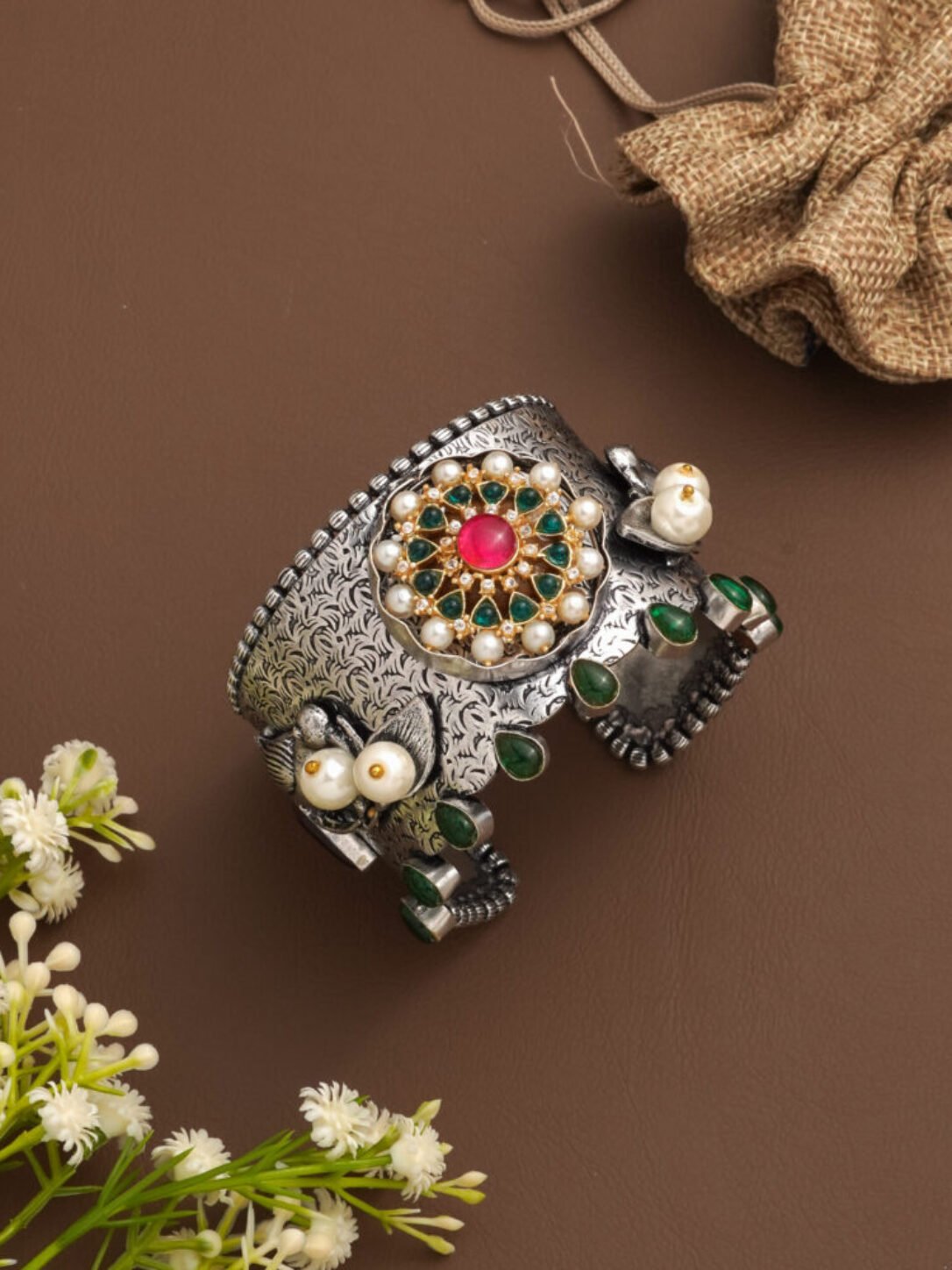 Rajputi Pearl Oxidised Kada